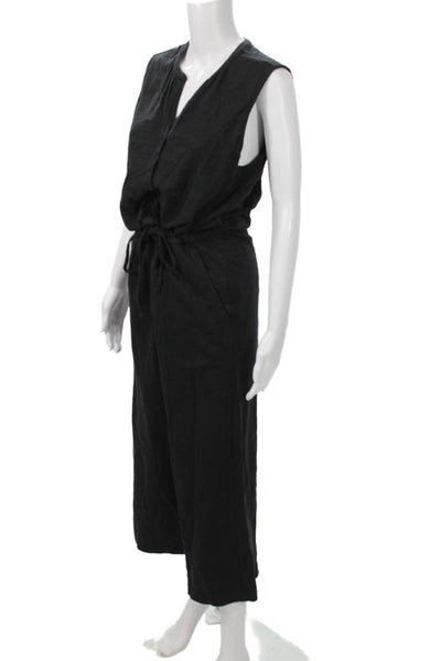 Leallo Women Jumpsuit Black V-Neck Sleeveless Cotton Size M