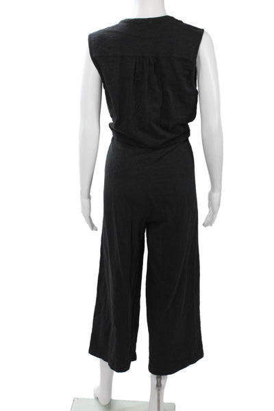 Leallo Women Jumpsuit Black V-Neck Sleeveless Cotton Size M