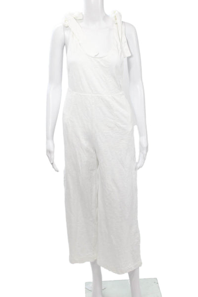Leallo Women Sleeveless Scoop Neck Cotton Jumpsuit White Size M