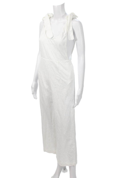 Leallo Women Sleeveless Scoop Neck Cotton Jumpsuit White Size M