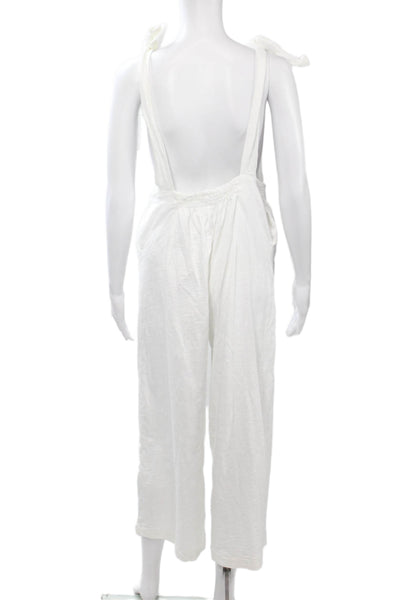 Leallo Women Sleeveless Scoop Neck Cotton Jumpsuit White Size M