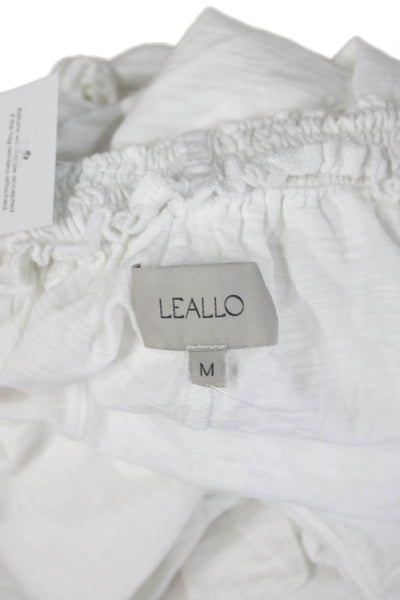 Leallo Women Sleeveless Scoop Neck Cotton Jumpsuit White Size M