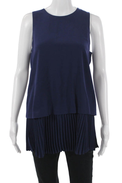 Theory Women Dark Blue Sleeveless Tunic Round Neck Zip Size M