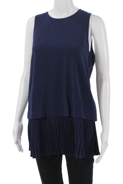 Theory Women Dark Blue Sleeveless Tunic Round Neck Zip Size M