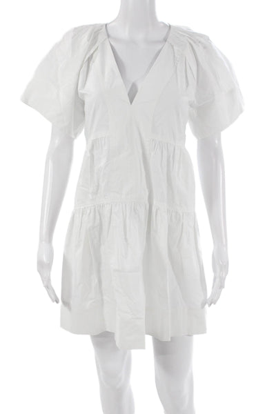 A.L.C. Womens A-Line Mini Dress White V-Neck Short Sleeve Cotton Size 0