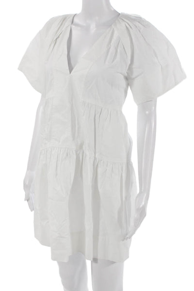 A.L.C. Womens A-Line Mini Dress White V-Neck Short Sleeve Cotton Size 0