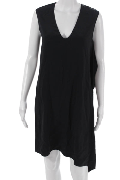 Helmut Lang Womens Black Shift Dress V Neck 100% Viscose Sleeveless Size S
