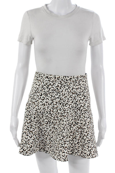 Tibi Womens A-Line Mini Skirt Beige Animal Print Cotton Stretch Size 4
