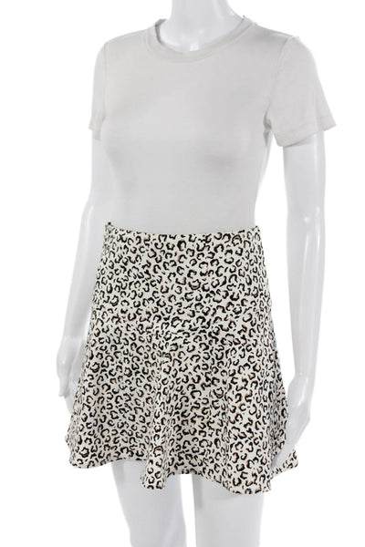 Tibi Womens A-Line Mini Skirt Beige Animal Print Cotton Stretch Size 4