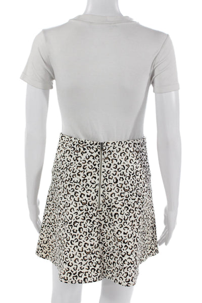 Tibi Womens A-Line Mini Skirt Beige Animal Print Cotton Stretch Size 4