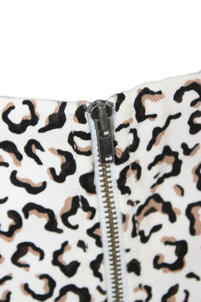 Tibi Womens A-Line Mini Skirt Beige Animal Print Cotton Stretch Size 4