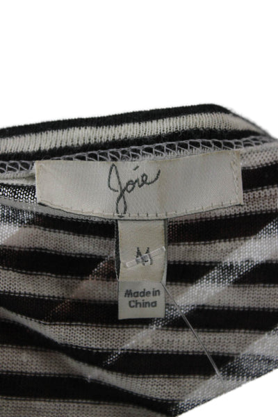 Joie Womens Tunic Blouse Black Linen Striped Batwing 3/4 Sleeve Size M