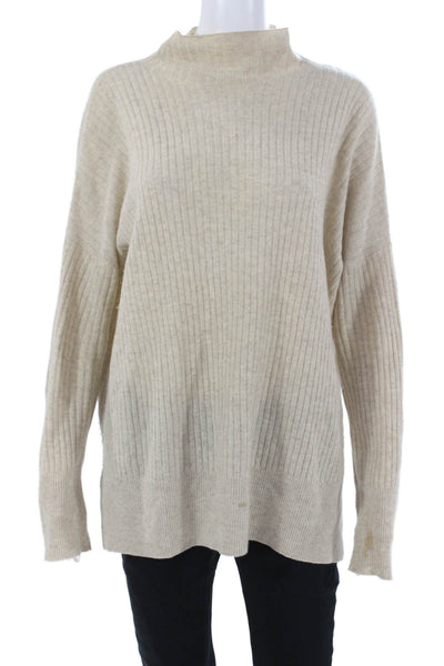 Aqua Cashmere Unisex Pullover Sweater Beige Mockneck Striped Size M