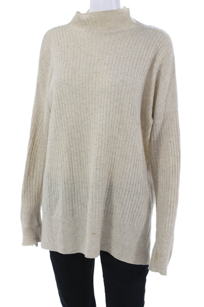 Aqua Cashmere Unisex Pullover Sweater Beige Mockneck Striped Size M