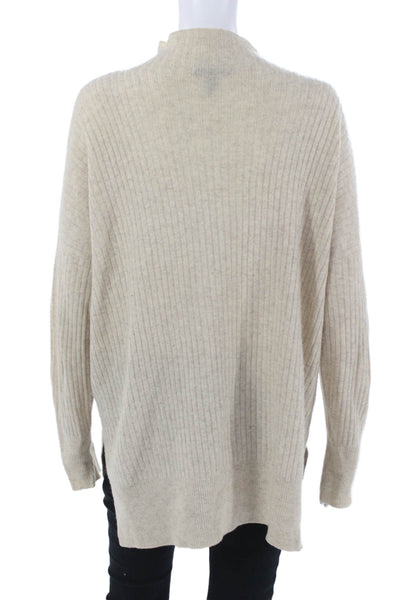 Aqua Cashmere Unisex Pullover Sweater Beige Mockneck Striped Size M