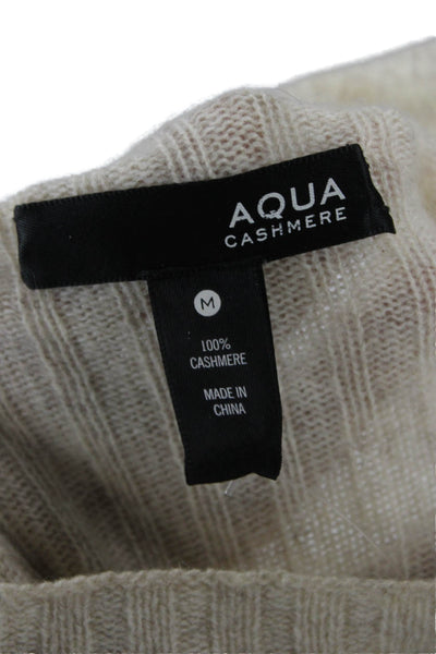 Aqua Cashmere Unisex Pullover Sweater Beige Mockneck Striped Size M