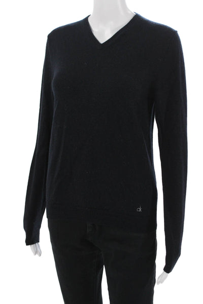 Calvin Klein Womens V-Neck Black Pullover Wool Acrylic L/S Size M