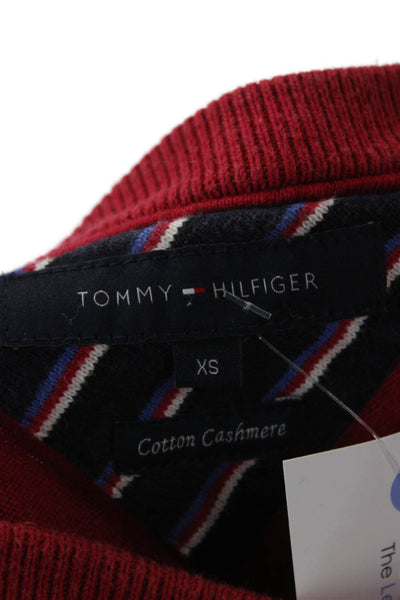 Tommy Hilfiger Mens Crew Neck Pullover Sweater Red Cotton Cashmere Size XS