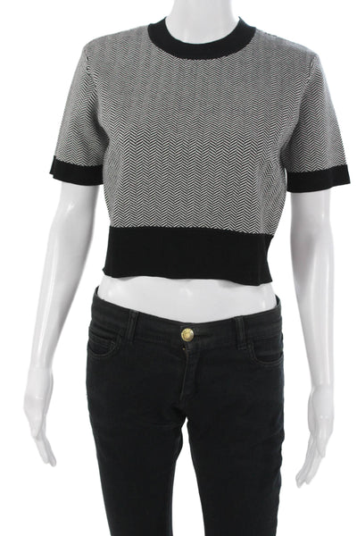Toccin Women Cropped Ringer T-Shirt Black Herringbone Short Sleeve 90s Size XS