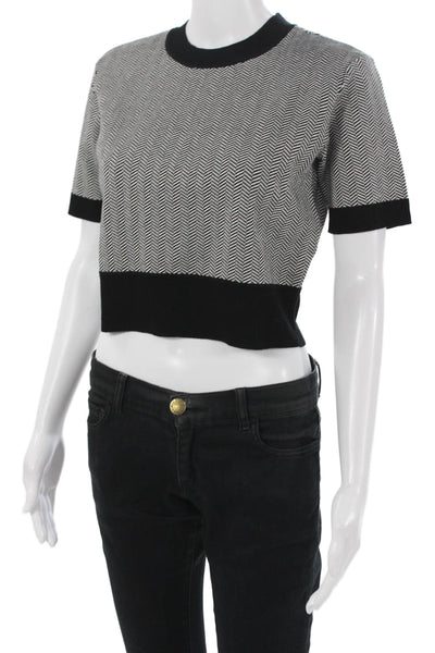 Toccin Women Cropped Ringer T-Shirt Black Herringbone Short Sleeve 90s Size XS