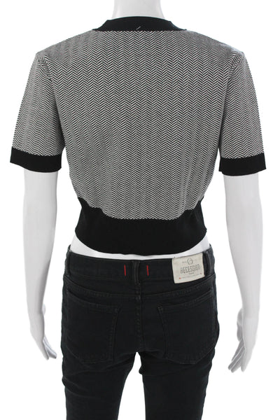 Toccin Women Cropped Ringer T-Shirt Black Herringbone Short Sleeve 90s Size XS