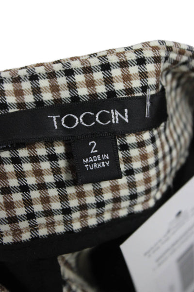 Toccin Women Dress Pants Beige Check Button Inseam 30 Size 2