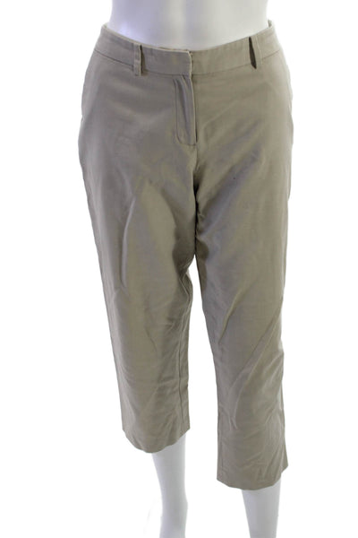 Tahari Womens Cropped Dress Pants Beige Cotton Blend Button Closure Size 6