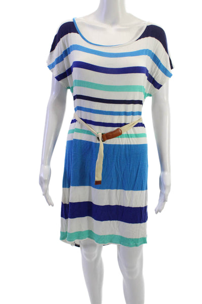 PJK Patterson J Kincaid Womens T-Shirt Dress Blue Striped Tie Neck Size XS