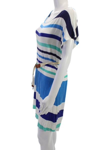 PJK Patterson J Kincaid Womens T-Shirt Dress Blue Striped Tie Neck Size XS