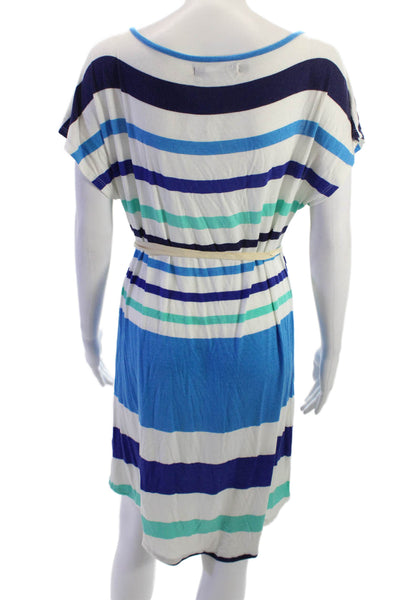 PJK Patterson J Kincaid Womens T-Shirt Dress Blue Striped Tie Neck Size XS