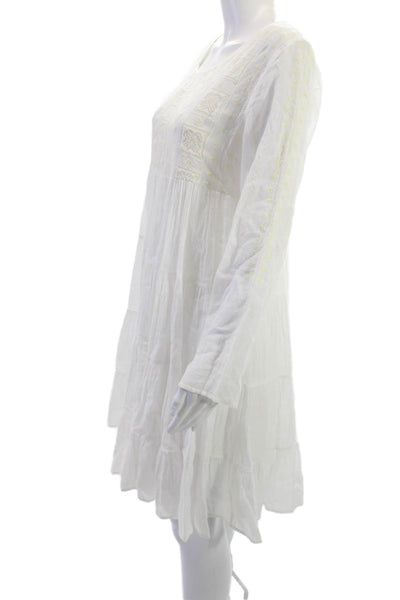 Antik Batik Womens A-Line Dress White Cotton Long Sleeve Knee Length Size S
