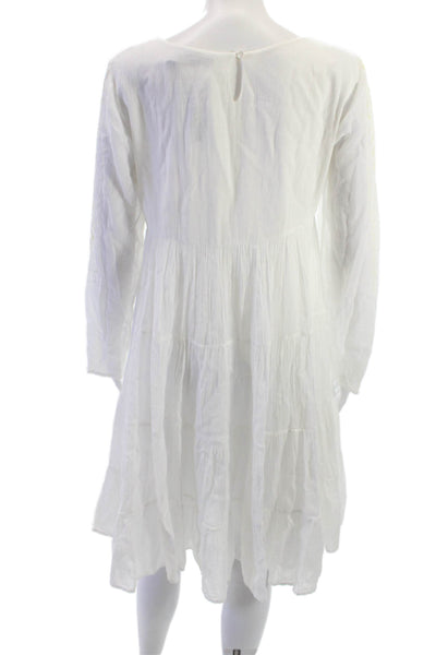 Antik Batik Womens A-Line Dress White Cotton Long Sleeve Knee Length Size S