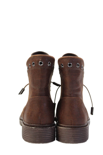 Bata Womens Leather Jeweled Lace Up Combat Ankle Boots Brown Size 36 6