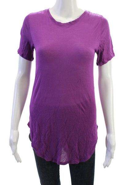 ATM Women Tunic T-Shirt Basic Purple Cotton Crew Neck Short Sleeve Solid Size S