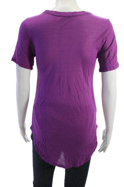 ATM Women Tunic T-Shirt Basic Purple Cotton Crew Neck Short Sleeve Solid Size S