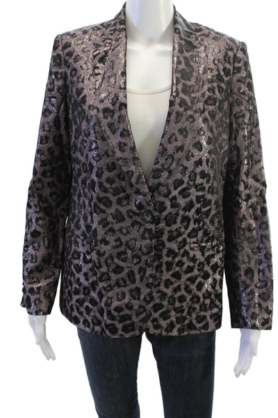 Tanya Taylor Unisex Black Leopard Blazer Collared Button Long Sleeve Size 2