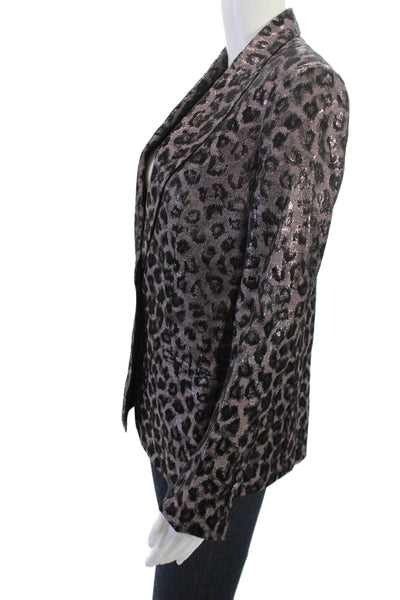 Tanya Taylor Unisex Black Leopard Blazer Collared Button Long Sleeve Size 2