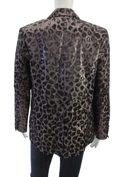 Tanya Taylor Unisex Black Leopard Blazer Collared Button Long Sleeve Size 2