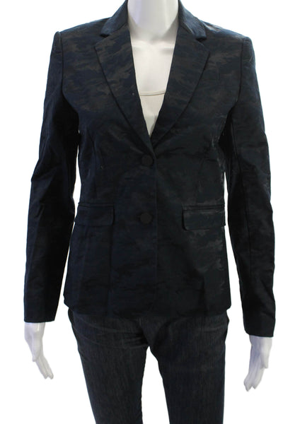 ATM Unisex Dark Blue Camouflage Collared Long Sleeve Blazer Size 4