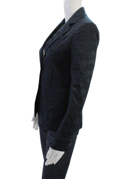 ATM Unisex Dark Blue Camouflage Collared Long Sleeve Blazer Size 4