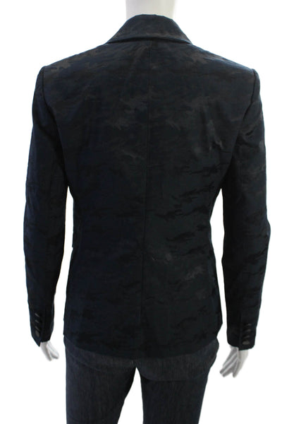 ATM Unisex Dark Blue Camouflage Collared Long Sleeve Blazer Size 4