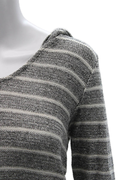 Beyond Yoga Unisex Pullover Striped V-Neck Long Sleeve Dark Gray Size S