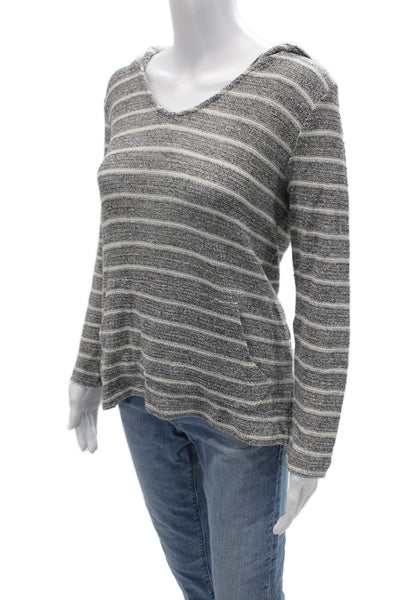 Beyond Yoga Unisex Pullover Striped V-Neck Long Sleeve Dark Gray Size S
