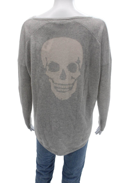 Skull Cashmere Unisex Pullover Sweater Gray Round Neck Skull Size 42