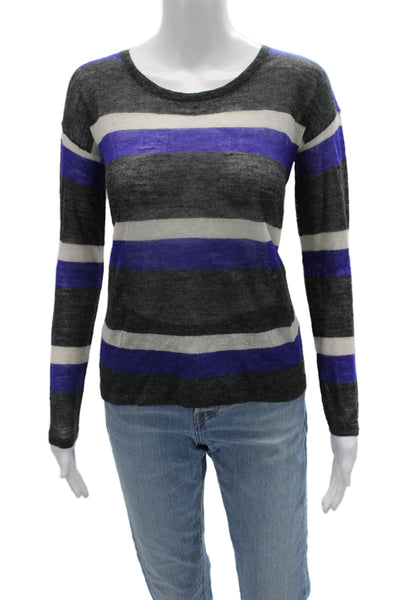 Joie Unisex Black 100% Alpaca Striped Pullover Sweater Long Sleeve Size S