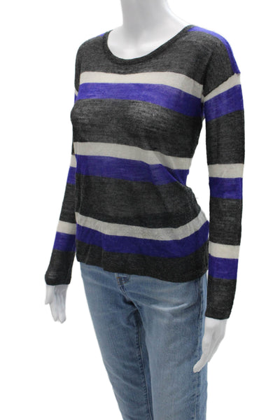 Joie Unisex Black 100% Alpaca Striped Pullover Sweater Long Sleeve Size S