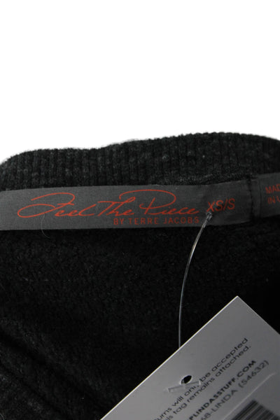 Feel The Piece Women Pullover Sweatshirt Black Grunge Crew Neck Size XS Petite