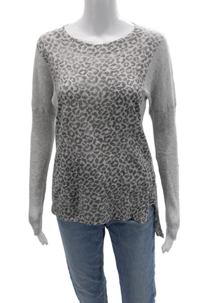 Rebecca Taylor Unisex Gray Leopard Pullover Long Sleeve Round Neck Size XS