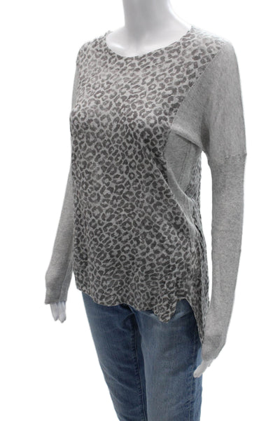 Rebecca Taylor Unisex Gray Leopard Pullover Long Sleeve Round Neck Size XS