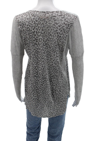 Rebecca Taylor Unisex Gray Leopard Pullover Long Sleeve Round Neck Size XS